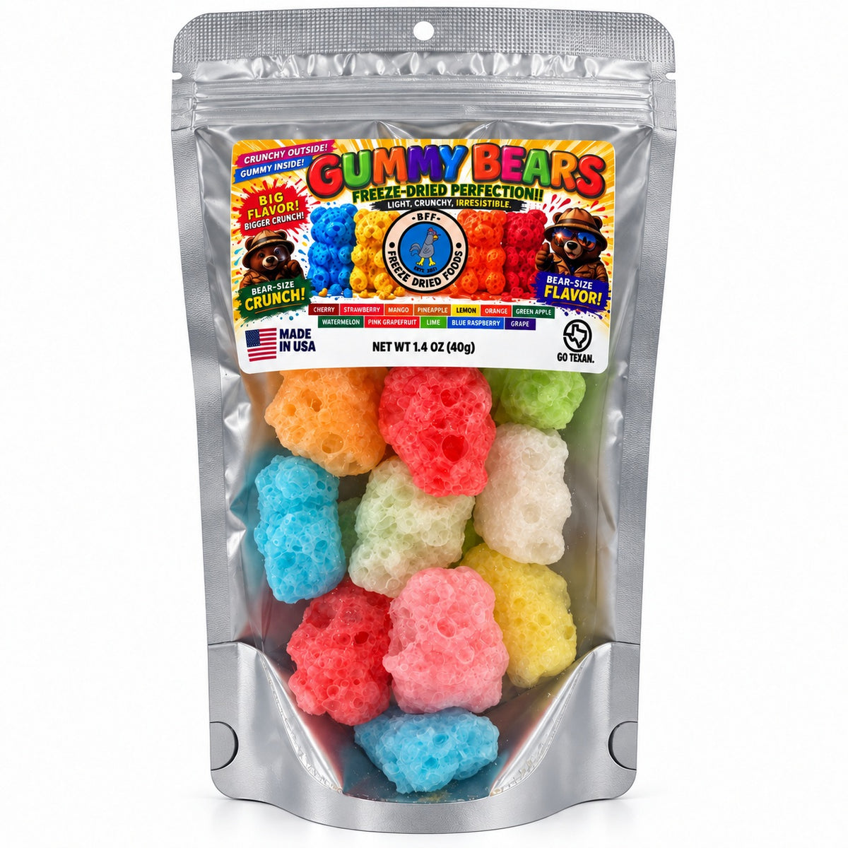 BFF Gummy Bears freeze-dried gummy candy in a resealable bag