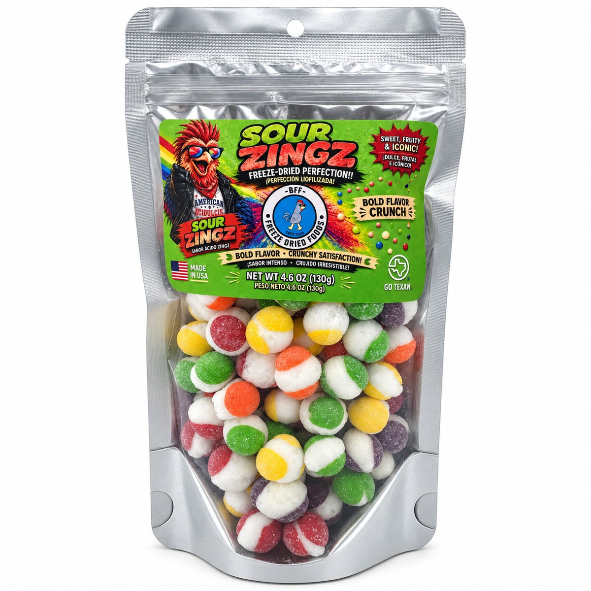 Sour Zingz freeze-dried candy in resealable bag