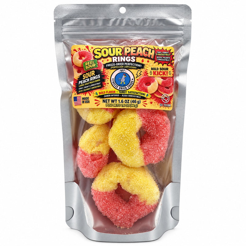 BFF Sour Peach Gummy Rings freeze-dried gummies