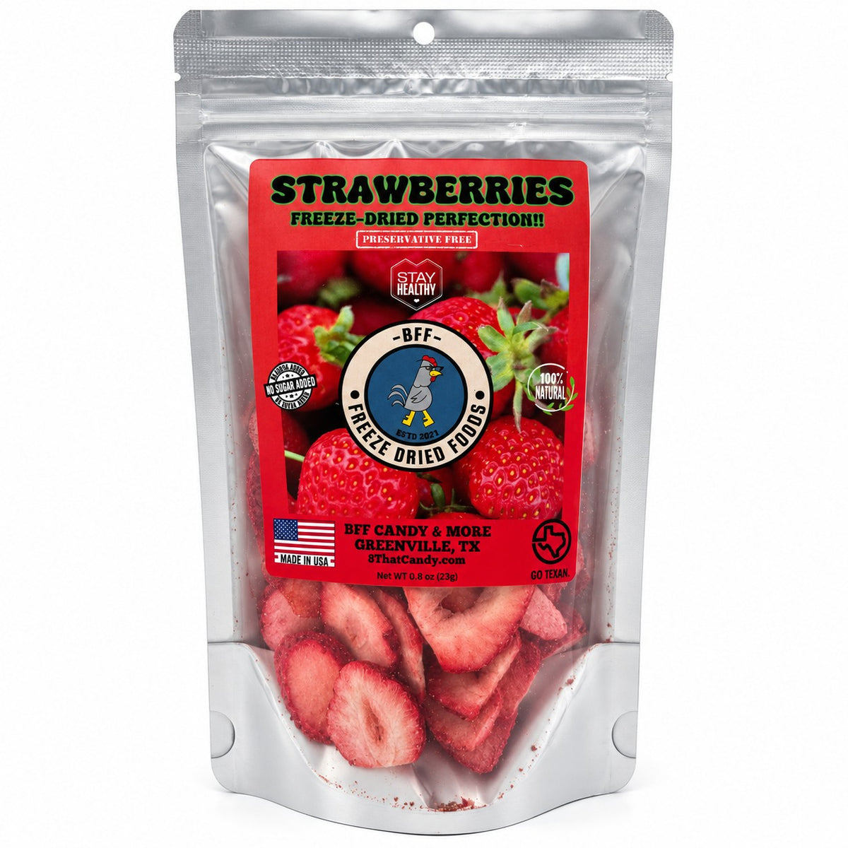 Freeze-dried strawberry slices in resealable bag