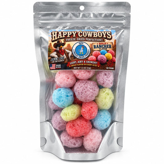 Happy Cowboys freeze-dried candy in resealable bag