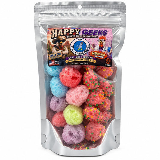 Happy Geeks freeze-dried candy in resealable bag
