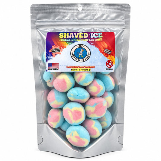 Shaved Ice Taffy freeze-dried candy in resealable bag