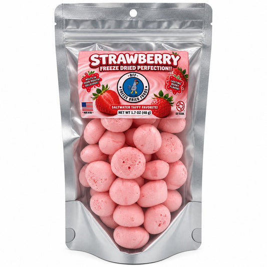 Strawberry Taffy freeze-dried candy in resealable bag