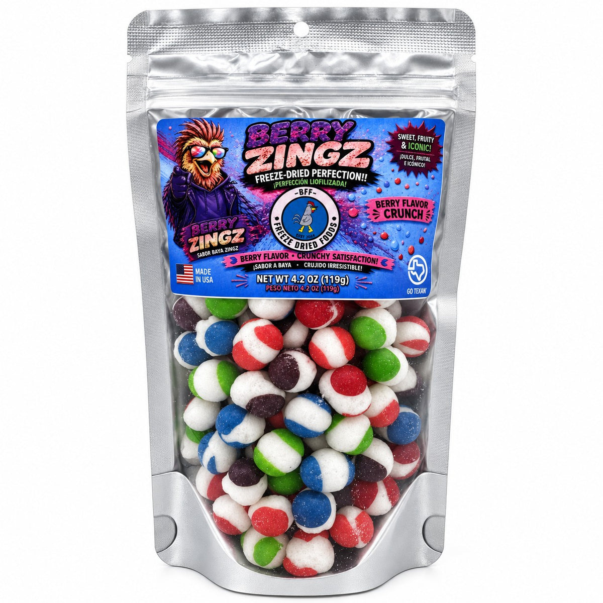 Berry Zingz freeze-dried candy in resealable bag