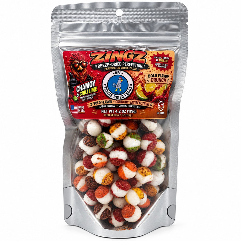 Chamoy Chili Lime Zingz freeze-dried candy in resealable bag